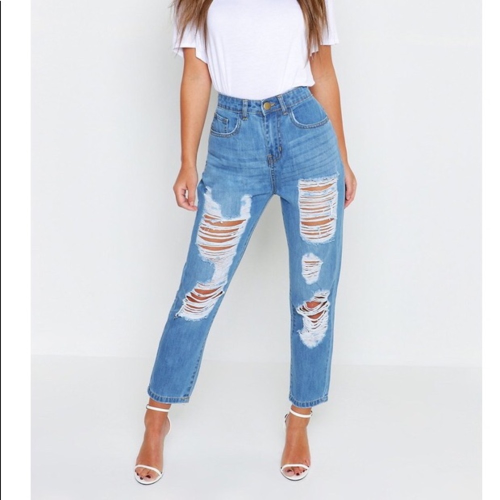 Boohoo petite ripped boyfriend jeans